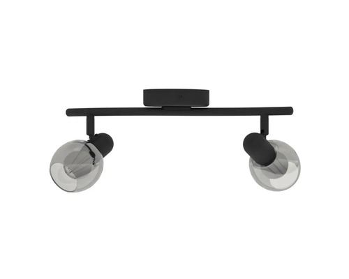 Zwarte plafondlamp met twee spots en ronde lampenkappen