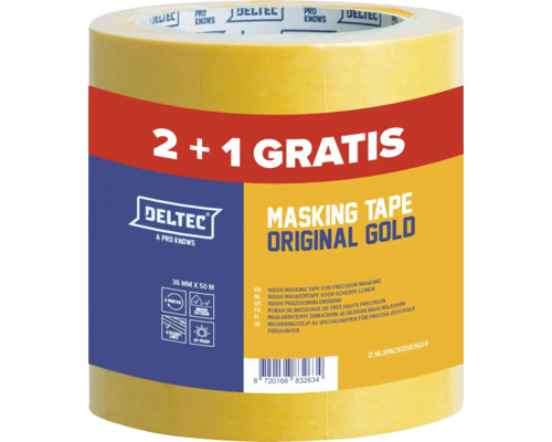 DELTEC Original Gold maskeertape 36 mm x 50 m 2+1 gratis