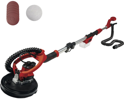 Langnek schuurmachine met schuurschijven en afzuigslang