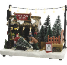 Verlichte kerstdecoratie met kerstboomverkooppunt