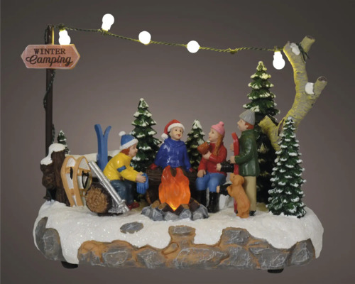Wintercamping decoratie met verlichting en figuren