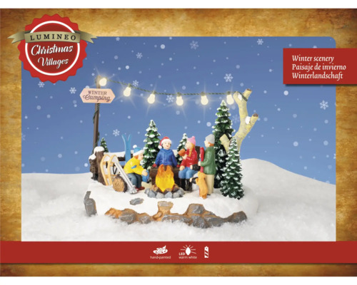 Lumineo Christmas Villages winterlandschap met kampeermotief en ledverlichting