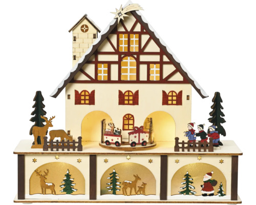 LUMINEO Kerstverlichting LED deco houten huis 10x27x24,3 cm 6 lampjes warmwit