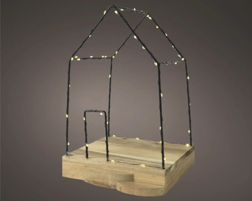 Decoratieve huislamp met houten voet en lichtketting