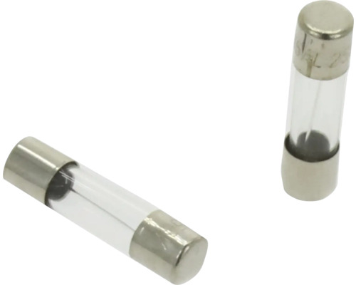 Twee fijne zekeringen met glazen buis en metalen contacten