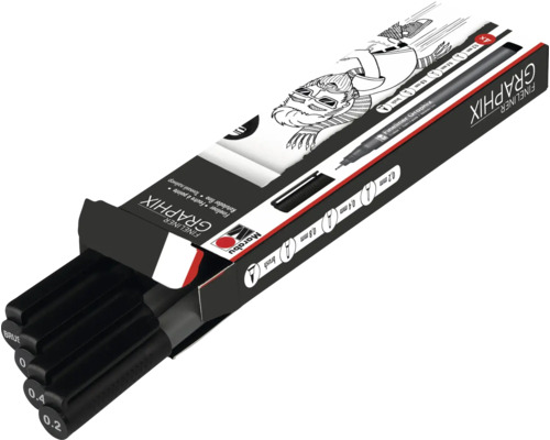 Marabu Graphix fineliner set met verschillende lijndiktes in een verpakking