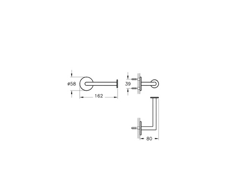 Technische tekening van een handdoekhouder met afmetingen