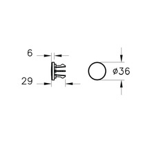 Technische tekening van een stop met de afmetingen 6, 29 en 36 mm diameter.