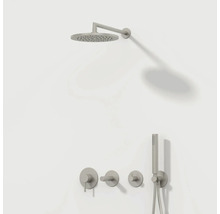 Douchearmatuur met hoofddouche, handdouche en thermostaat aan de wand gemonteerd