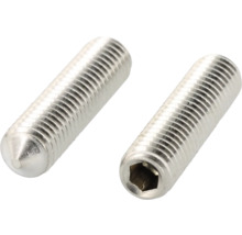 Twee stelschroeven met binnenzeskant en kegelvormige punt