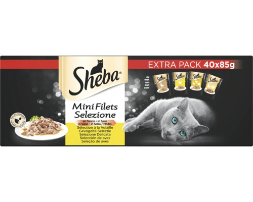 SHEBA Pouch multi pack gevogelte in saus 40 x 85 gram Sheba Mini Filets Selezione kattenvoeding, voordeelverpakking met 40 porties