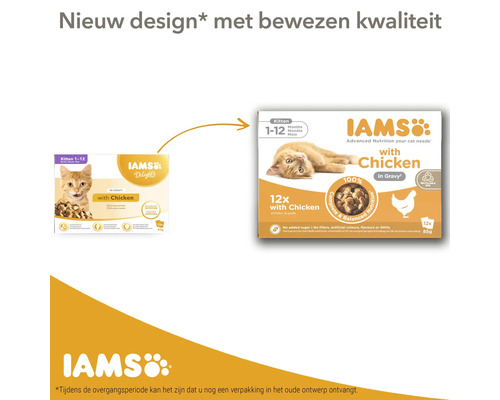 IAMS Kattenvoer delights in saus kitten 12 x 85 gr Iams kattenvoer voor kittens, kipsmaak, nieuwe verpakking