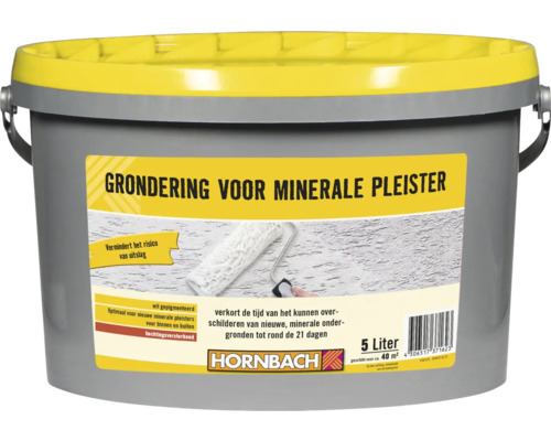 HORNBACH Grondering voor minerale pleister 5 l Primer voor minerale pleisters in grijze emmer met gele deksel, inhoud 5 liter.