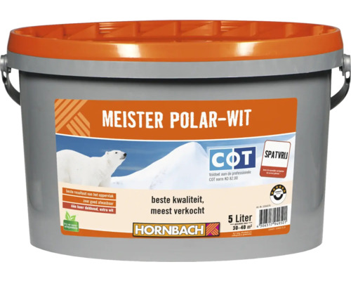 HORNBACH Meister Polar muurverf spatvrij wit 5 l Meister Polar-Wit muurverf in emmer, 5 liter