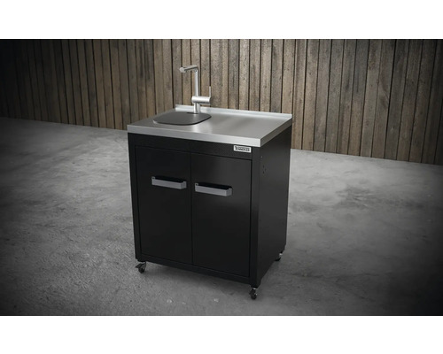 Spoeltafel met onderkast, spoelbak en kraan op wielen