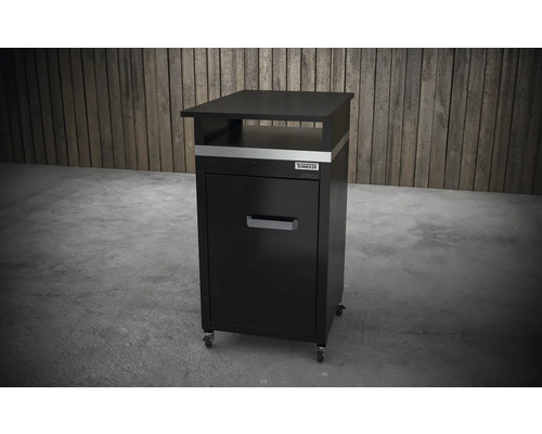 Zwarte onderkast met lade en wielen