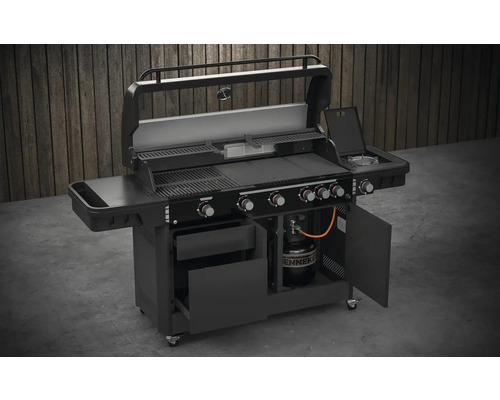 Gasbarbecue met vier branders, zijbrander, grillrooster en onderkast