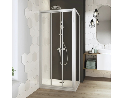 BREUER Zijwand voor douchedeur Fara4 zilver 80 cm helder glas Vierkante douchecabine met schuifdeuren in een badkamer