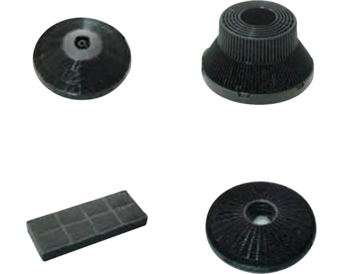 Vier verschillende houtskoolfilters voor afzuigkappen