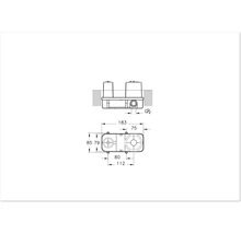 Technische tekening van een inbouwreservoirbox met afmetingen