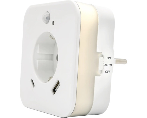 Wit stopcontact met USB-aansluiting en bewegingsmelder