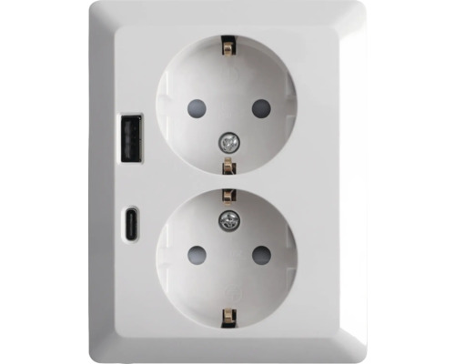 ION INDUSTRIES Stopcontact half opbouw 2-voudig RA met USB-A en USB-C alpin wit glans