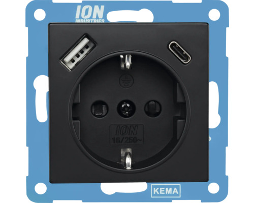 ION INDUSTRIES V1/J1 Stopcontact 1-voudig RA met USB-A en USB-C zwart mat