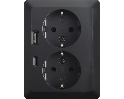 ION INDUSTRIES Stopcontact half opbouw 2-voudig RA met USB-A en USB-C zwart mat Dubbel stopcontact met USB-aansluiting voor elektronische apparaten