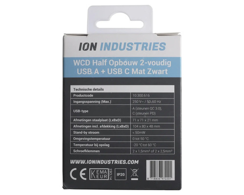 ION Industries WCD Half Opbouw 2-voudig USB A plus USB C mat zwart