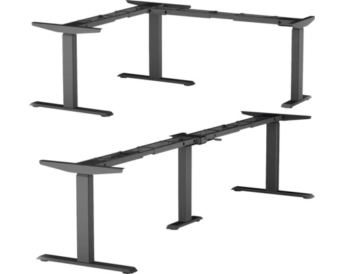 Bureau onderstel E-CORNER zit-sta elektrisch verstelbaar 64-129 cm, zwart In hoogte verstelbaar hoekbureauframe voor kantoren