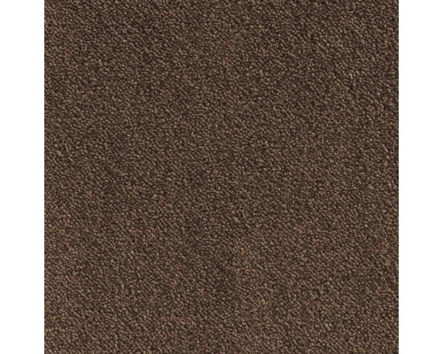 Tapijt frisé Leila bruin 400 cm breed Close-up van een bruin tapijt