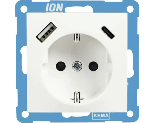 ION INDUSTRIES E1 Stopcontact 1-voudig RA met USB-A en USB-C alpin wit glans