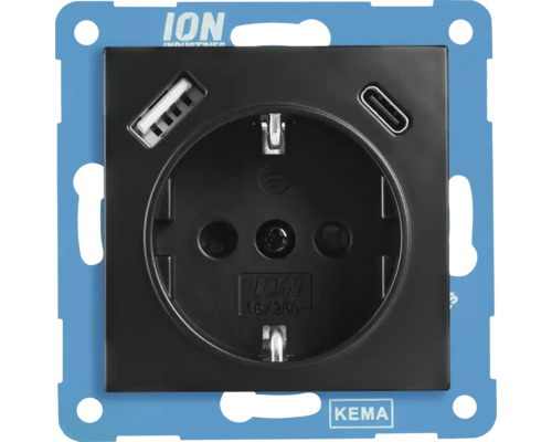 ION INDUSTRIES E1 Stopcontact 1-voudig RA met USB-A en USB-C zwart mat