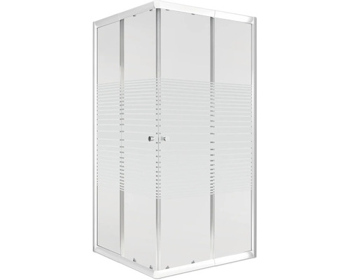 Vierkante douchecabine met horizontale strepen op het glas