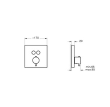Technische tekening van een inbouwthermostaat met maatvoering