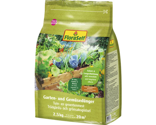 FLORASELF Tuin & groenten meststof 2.5 kg FloraSelf tuin- en groente mest in een zak van 2,5 kilogram voor gebruik in de tuin