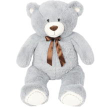 Grijze teddybeer met bruine strik