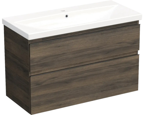 JUNGBORN Badkamermeubel met wasbak Trenta 100x45x65 cm gladstone eiken tabak