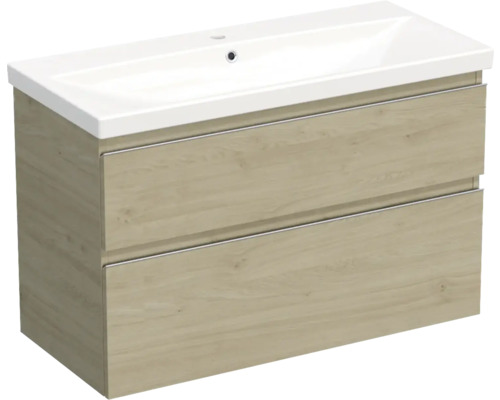 JUNGBORN Badkamermeubel met wasbak Trenta 100x45x65 cm kendal eiken naturel