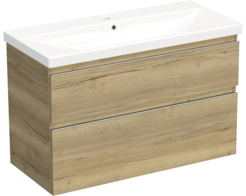 JUNGBORN Badkamermeubel met wasbak Trenta 100x45x65 cm halifax eiken naturel