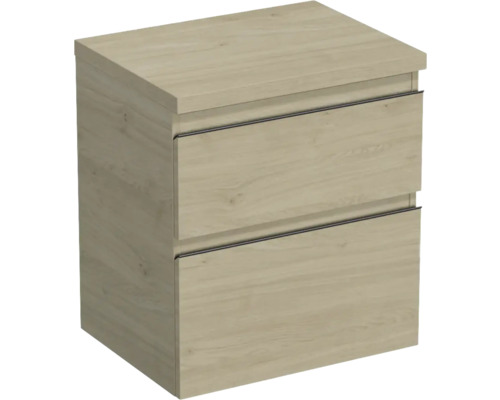 JUNGBORN Wastafelonderkast Trenta 64,6x56,7 cm kendal eiken naturel zwarte greep Wastafelonderkast met twee lades