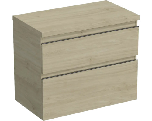 JUNGBORN Wastafelonderkast Trenta 64,6x76,7 cm kendal eiken naturel zwarte greep Hangende wastafelonderkast met twee lades
