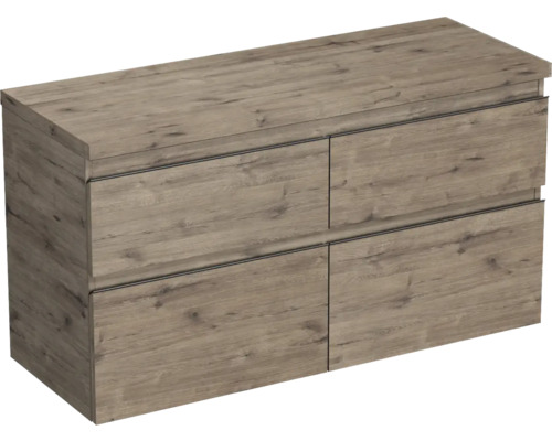 JUNGBORN Wastafelonderkast Trenta 64,6x116,7 cm wellington eiken zwarte greep Badkamermeubel met vier laden in houtlook