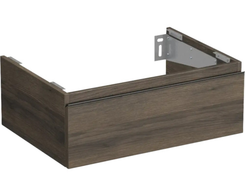 JUNGBORN Wastafelonderkast Trenta 26x70 cm gladstone eiken tabak zwarte greep Wastafelonderkast met lade in houtlook en ophangsysteem