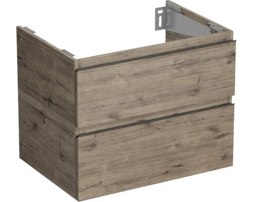 JUNGBORN Wastafelonderkast Trenta 56x70 cm wellington eiken zwarte greep Houten wastafelonderkast met twee laden