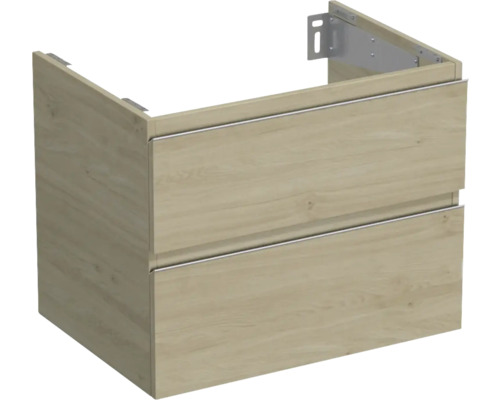 JUNGBORN Wastafelonderkast Trenta 56x70 cm kendal eiken naturel zilveren greep Wastafelonderkast met twee laden