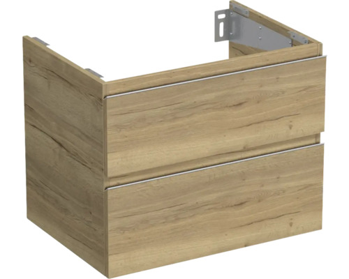 JUNGBORN Wastafelonderkast Trenta 56x70 cm halifax eiken naturel zilveren greep Wastafelonderkast met twee lades
