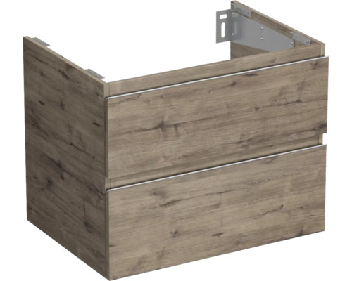 JUNGBORN Wastafelonderkast Trenta 56x70 cm wellington eiken zilveren greep Wastafelonderkast met twee lades in houtdesign