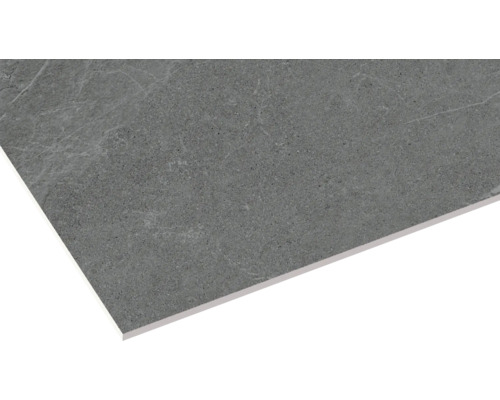 Grijze keramische tegel met marmerlook.