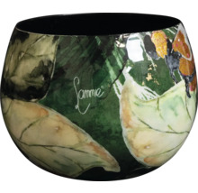 Decoratieve glazen vaas met blad- en vlindermotief